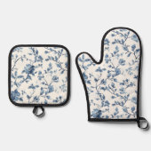 青白の花のブライダルシャワー 鍋つかみ&鍋敷きセット (正面)