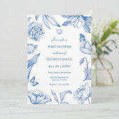 青白の花をあしらったエレガントなベビーシャワー 招待状 (スタンド正面)
