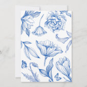 青白の花をあしらったエレガントなベビーシャワー 招待状 (裏面)