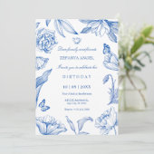 青白の花をあしらった上品な誕生日 招待状 (スタンド正面)