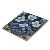 青白の花アールデコアールヌーボーフローラ タイル (側面)