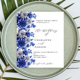 青白の花柄のスクリプト、予算内で結婚式の招待状