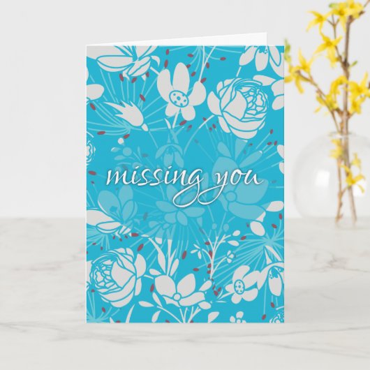 青白の花模様　あなたが恋しい カード (黄色い花)