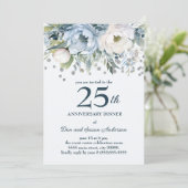 青白の花模様 シルバーグリッター 25周年記念 招待状 (スタンド正面)