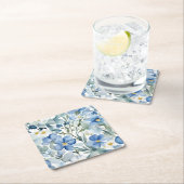 青白の花 水彩のシックさ スクエアペーパーコースター (インサイチュ)