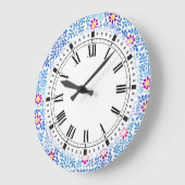 青白の芸術工芸フローラ ラージ壁時計 (傾斜)