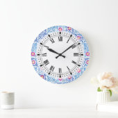 青白の芸術工芸フローラ ラージ壁時計 (ホーム)