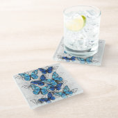 青白の蝶の構成 ガラスコースター (アングル)