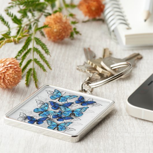 青白の蝶の構成 キーホルダー (側面)