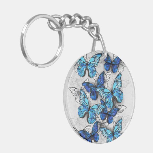 青白の蝶の構成 キーホルダー (正面左)