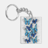 青白の蝶の構成 キーホルダー (正面左)