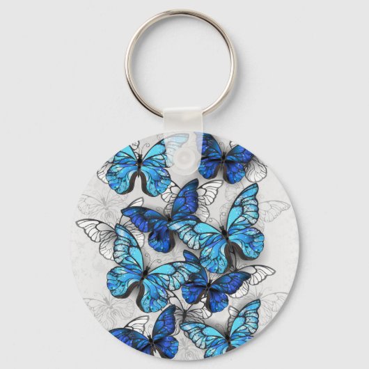 青白の蝶の構成 キーホルダー (正面)