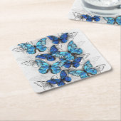 青白の蝶の構成 スクエアペーパーコースター (アングル)
