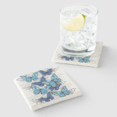 青白の蝶の構成 ストーンコースター (横)