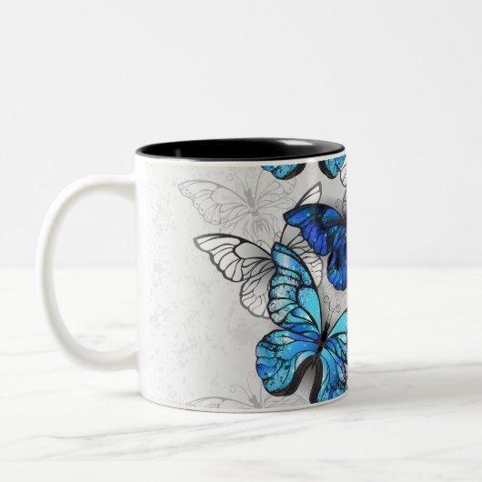 青白の蝶の構成 ツートーンマグカップ (左)