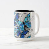 青白の蝶の構成 ツートーンマグカップ (正面右)