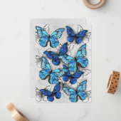 青白の蝶の構成 ノートカード (正面/裏面インサイチュ)