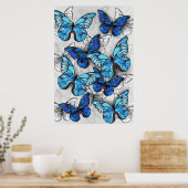 青白の蝶の構成 ポスター (キッチン)