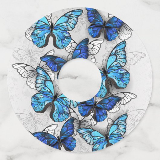 青白の蝶の構成 ワイングラスタグ (正面)