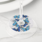 青白の蝶の構成 ワイングラスタグ (クローズアップ)