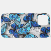 青白の蝶の構成 iPhoneケース (裏面横)