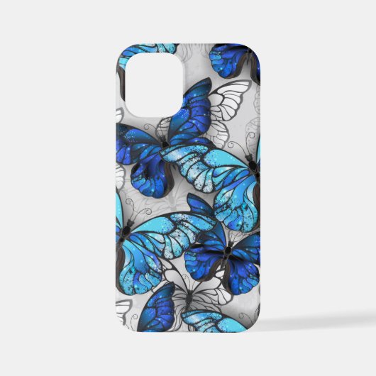 青白の蝶の構成 iPhoneケース (裏面)