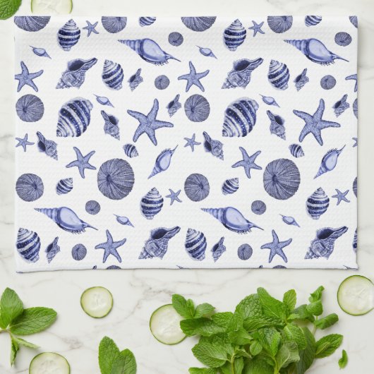 青白の貝 キッチンタオル (折り畳み)