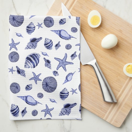 青白の貝 キッチンタオル (四つ折り)