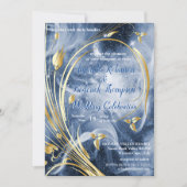 青白の銀河に金の抽象的な花 招待状 (正面)