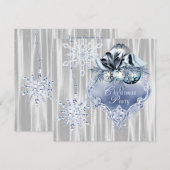 青白の雪の結晶のクリスマスパーティー 招待状 (正面/裏面)