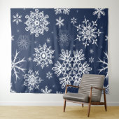 青白の雪の結晶パターンのクリスマス背景 タペストリー (インサイチュ(横))