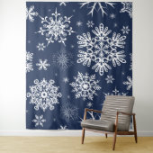 青白の雪の結晶パターンのクリスマス背景 タペストリー (インサイチュ)