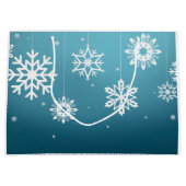 青白の雪の結晶パターン クリスマス ラージペーパーバッグ (正面)