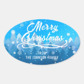 青白の雪 穏やかな森のクリスマス 楕円形シール (正面)
