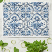 青白オランダ陶芸瓦2 キッチンタオル (折り畳み)