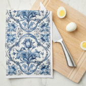青白オランダ陶芸瓦2 キッチンタオル (四つ折り)