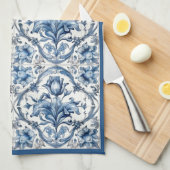 青白オランダ陶芸瓦 キッチンタオル (四つ折り)