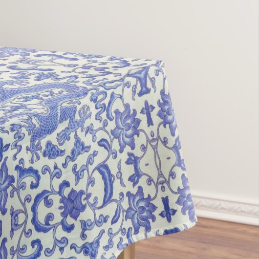 青白オリエンタル中国のドラゴンフローラ テーブルクロス (インサイチュ)