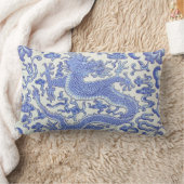 青白オリエンタル中国のドラゴンフローラ ランバークッション (ブランケット)