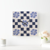 青白キルト スクエア壁時計 (ホーム)