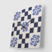 青白キルト スクエア壁時計 (傾斜)