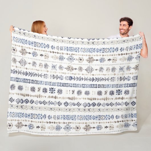 青白クリームストライプのクリスマス フリースブランケット (インサイチュ)