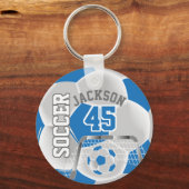 青白サッカー⚽ボールスポーツ キーホルダー (正面)