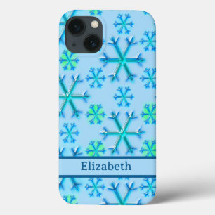 青白スノーフレーク六角パターン名 iPhone 13ケース
