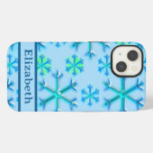 青白スノーフレーク六角パターン名 iPhoneケース (裏面横)