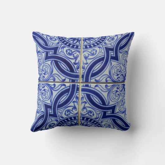 青白セラミック地中海のタイル模様 クッション (裏面)
