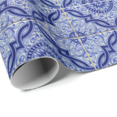 青白セラミック地中海のタイル模様 ラッピングペーパー (ロールコーナー)