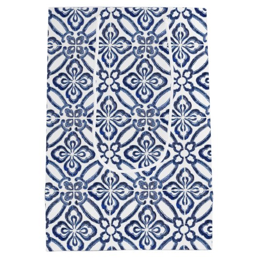 青白タイル柑橘類カラフルウェディングシャワー ミディアムペーパーバッグ (裏面)