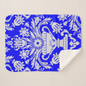 青白ダマスク花柄エレガント シェルパブランケット (正面(横))