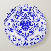 青白ダマスク花柄エレガント ラウンドクッション (裏面)